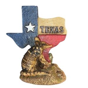 Rustic Texas State Lone Star State Map with Armadillo and Cactus on Rock Figure